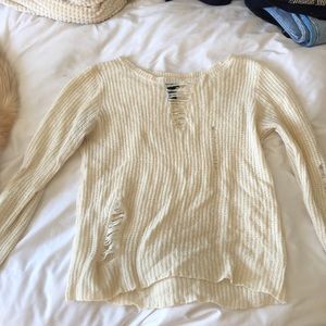 Cream distressed sweater